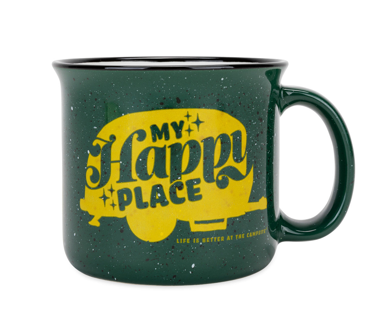 Life Is Better at the Campsite 14oz Ceramic Mug - "My Happy Place", Green