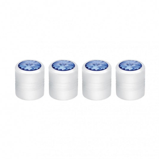 Chrome Round Valve Caps with Blue Crystal - 4 Pack
