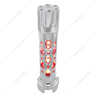Austin Style Gun Cylinder Gearshift Knob with LED 13/15/1/ Speed Adapter - Chrome/Red LED