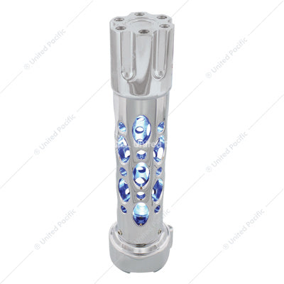 Austin Style Gun Cylinder Gearshift Knob with LED 9/10 Speed Adapter - Chrome/Blue LED