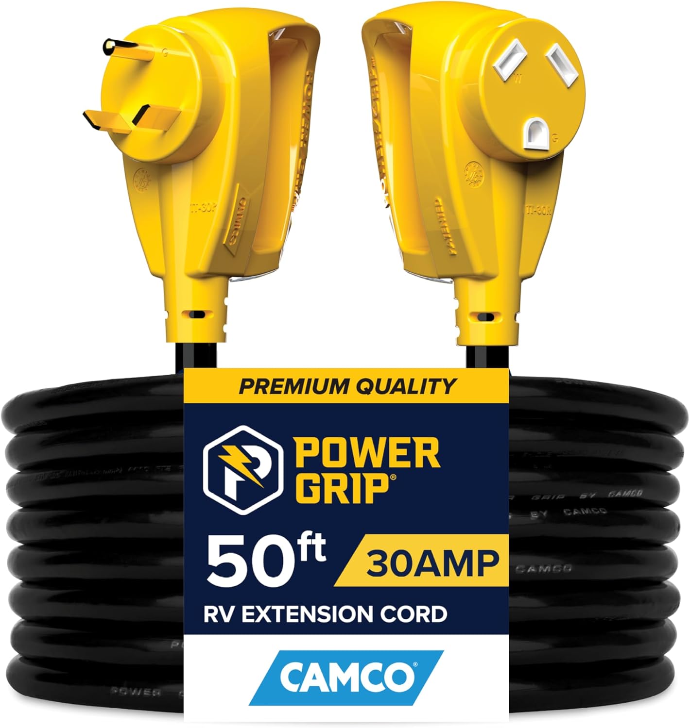 PowerGrip Heavy-Duty Extension Cord - 30Amp Male & 30-Amp Female, 50ft