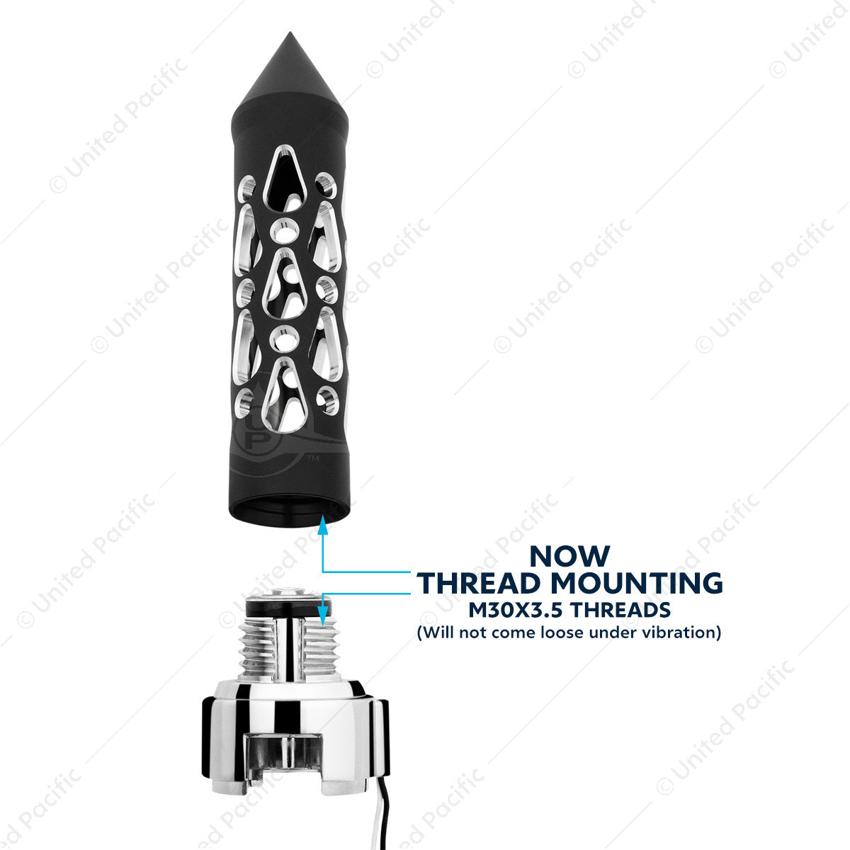 Thread-On Brooklyn Style Spike Gearshift Knob With LED 13/15/18 Speed Adapter-Matte Black/White LED