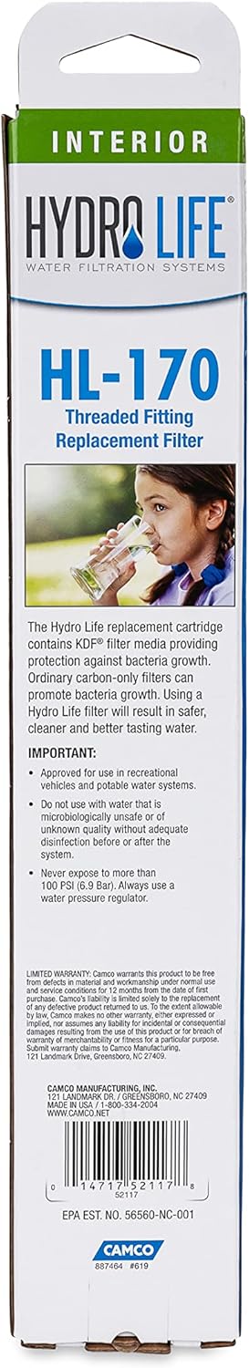 Hydro Life Replacement Filter Cartridge for HL-170 - Threaded Fitting(TF)