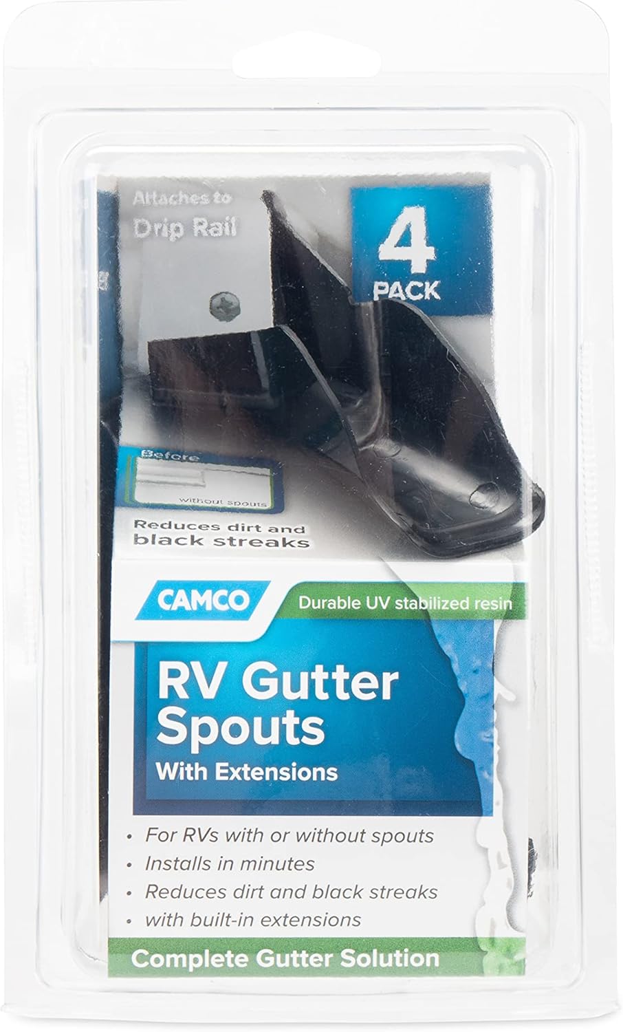 Gutter Spout with Extension (4 Pack) - Black