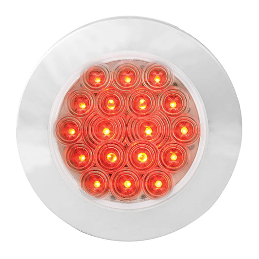 4" FLEET RED/CLEAR 18 LED FLANGE MOUNT WITH QWIST & LOCK BEZEL, 3 PRONG STOP/TURN/TAIL