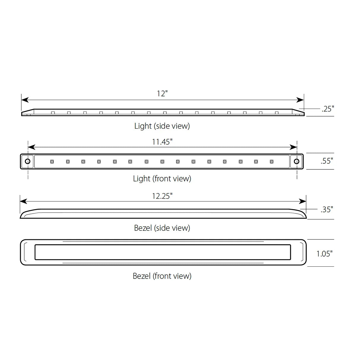 12″ Ultra Thin LED Marker Light Bar With Bezel Amber Amber