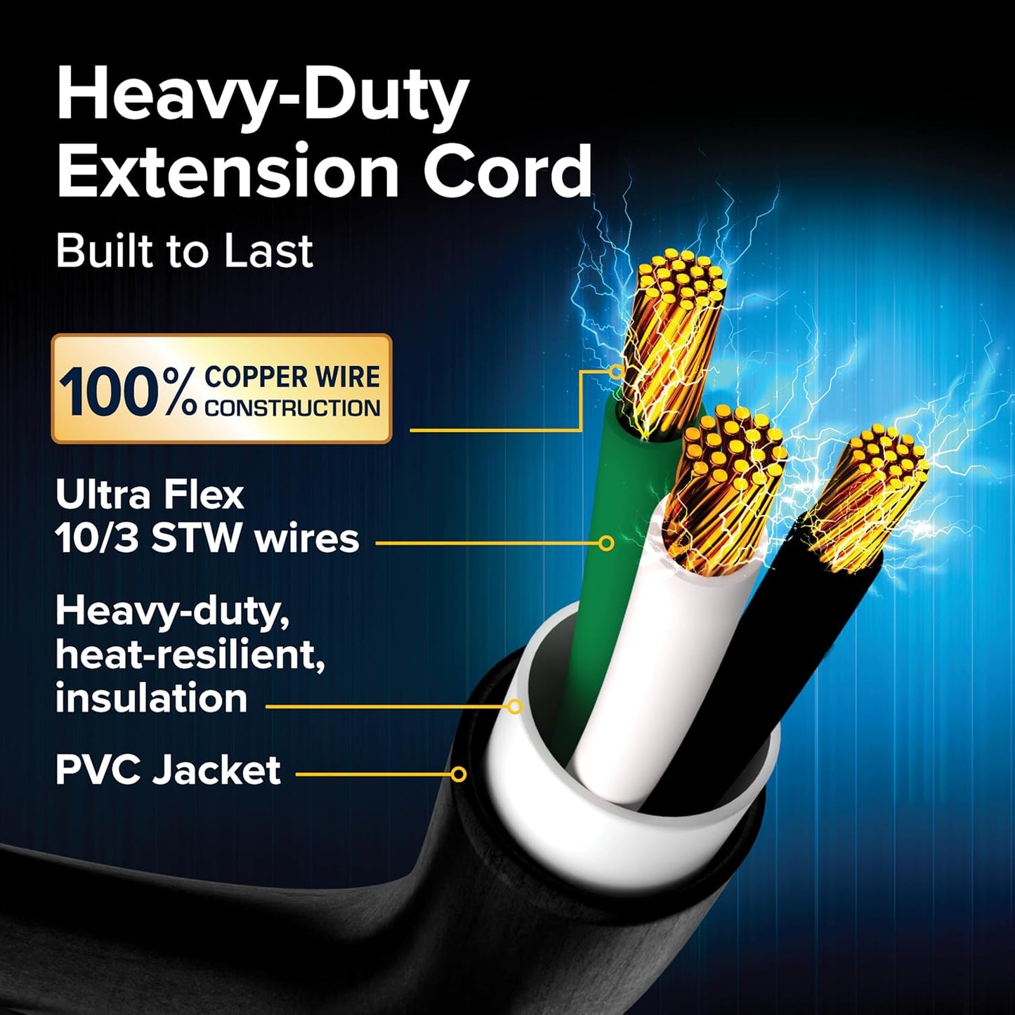 PowerGrip Heavy-Duty Extension Cord - 30Amp Male & 30-Amp Female, 50ft