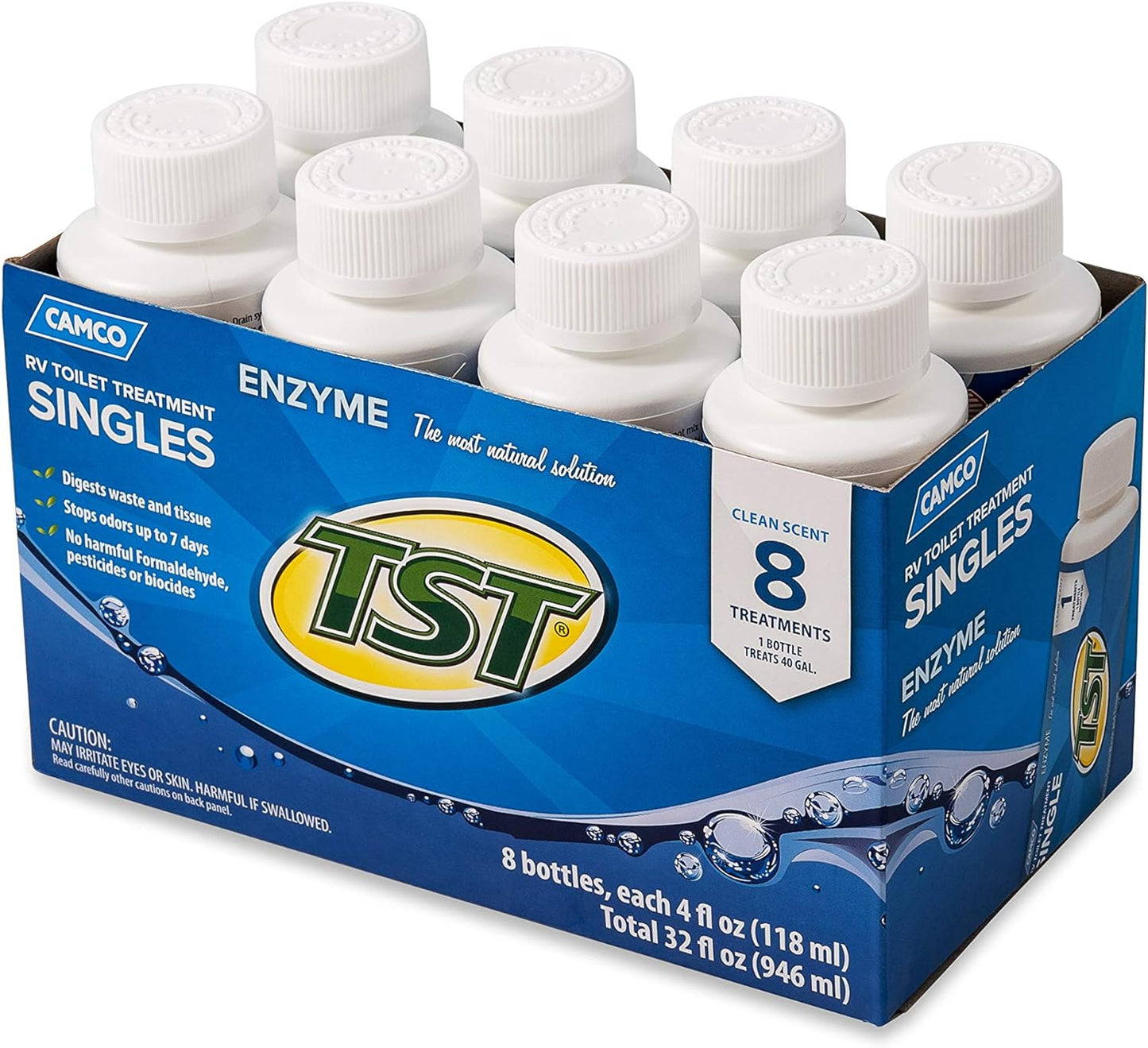 TST Max Blue Enzyme Toilet Treatment Singles, 8-4oz Bottles