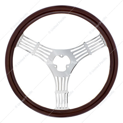 18" 3 Spoke Stamped Steel Steering Wheel with Wood Grip - Banjo