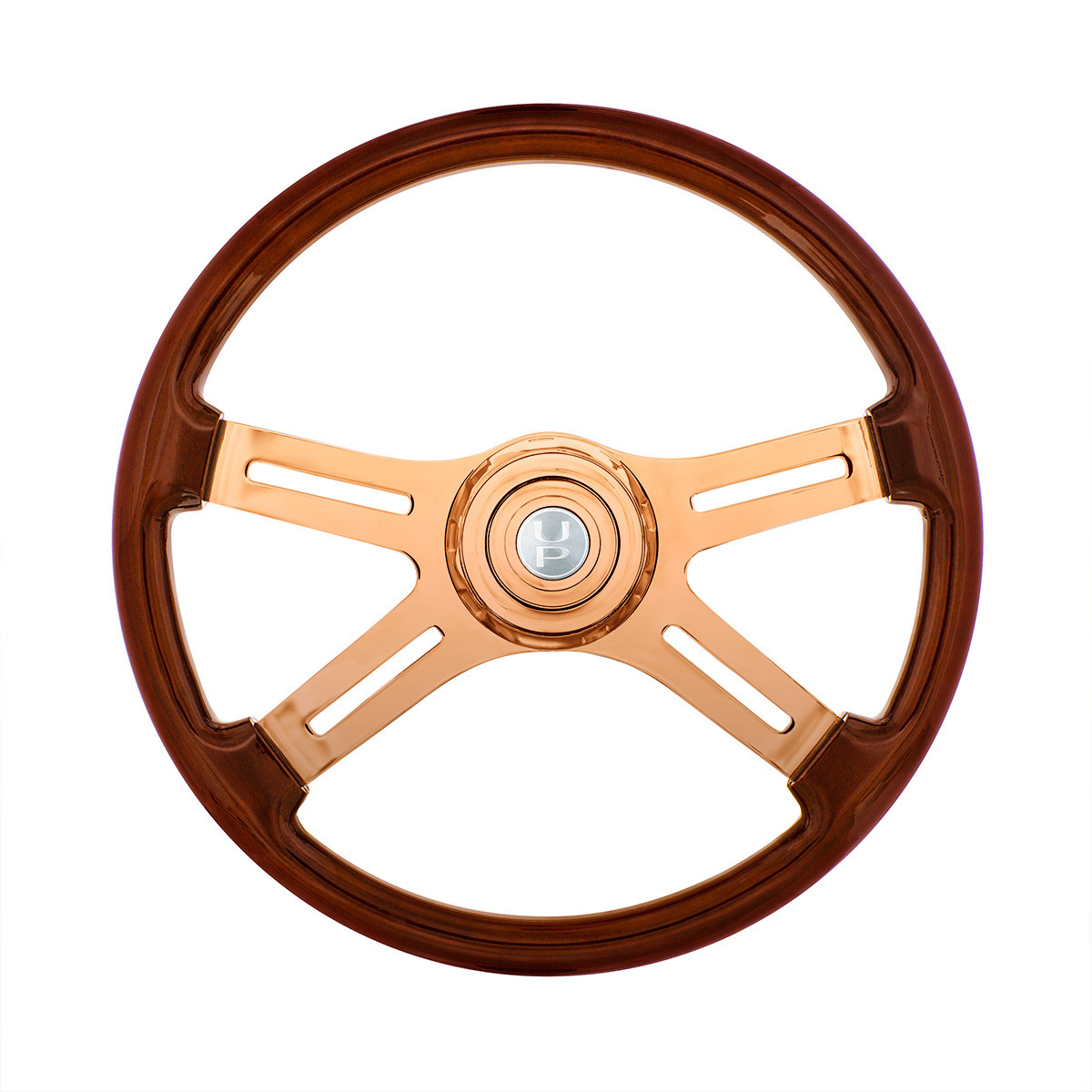 18" Rose Gold 4 Spoke Steering Wheel With Horn Button & Bezel-Wood Grain