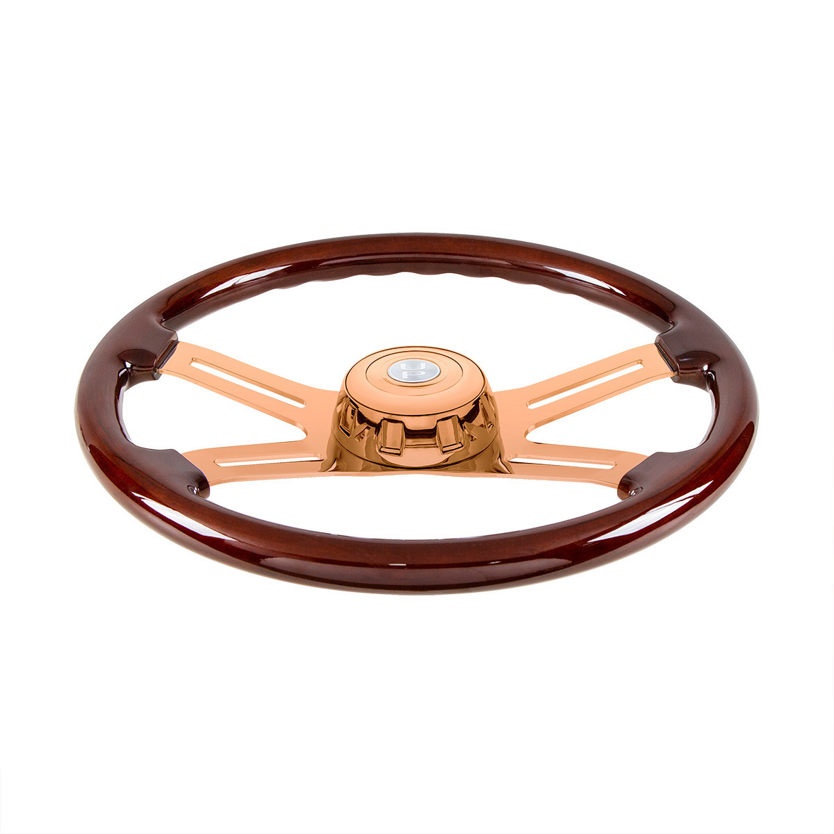 18" Rose Gold 4 Spoke Steering Wheel With Horn Button & Bezel-Wood Grain