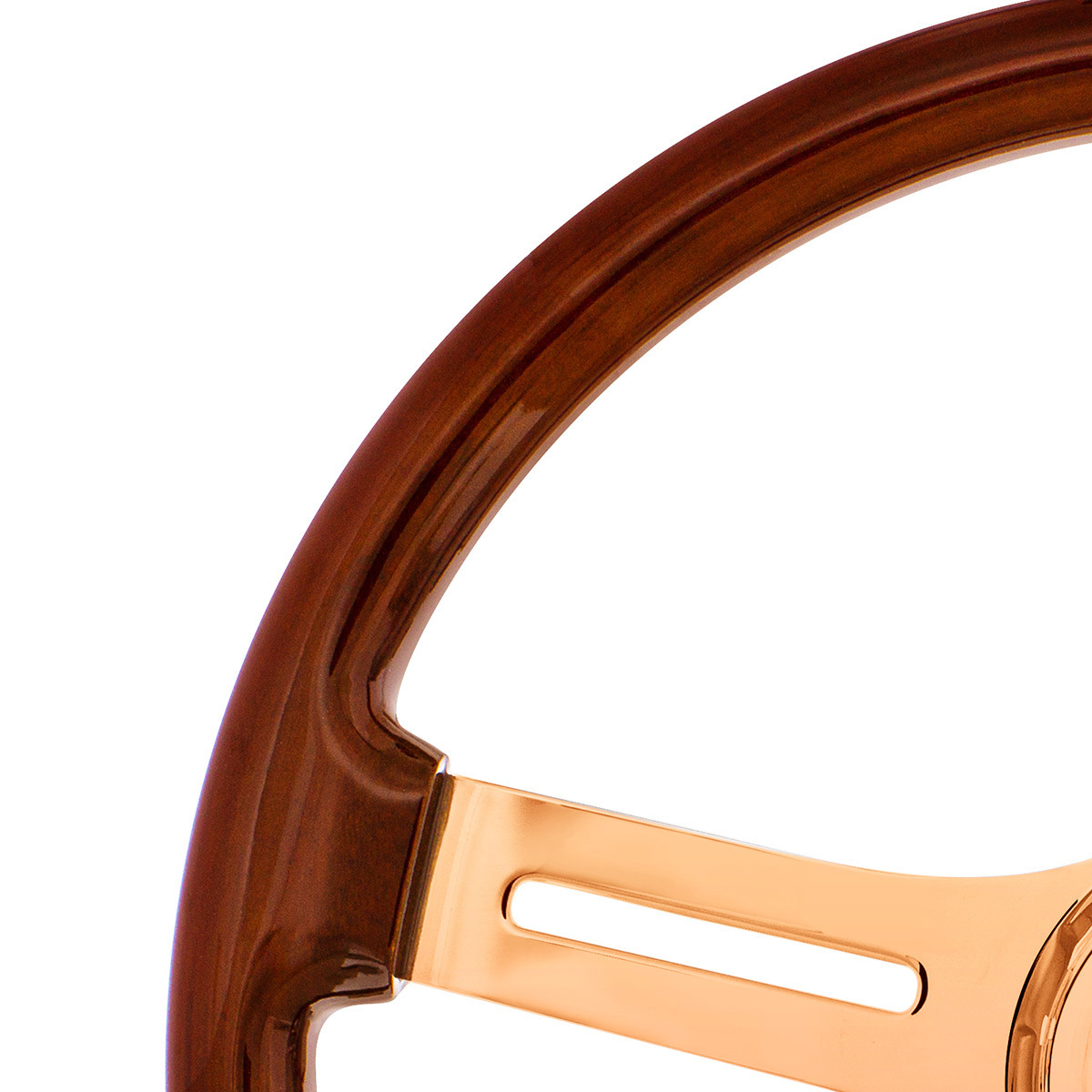 18" Rose Gold 4 Spoke Steering Wheel With Horn Button & Bezel-Wood Grain
