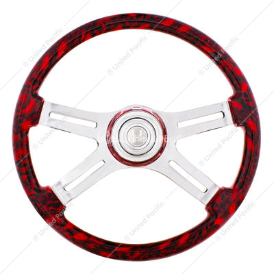 18" 4 Spoke Skull Steering Wheel with Matching Skull Horn Bezel