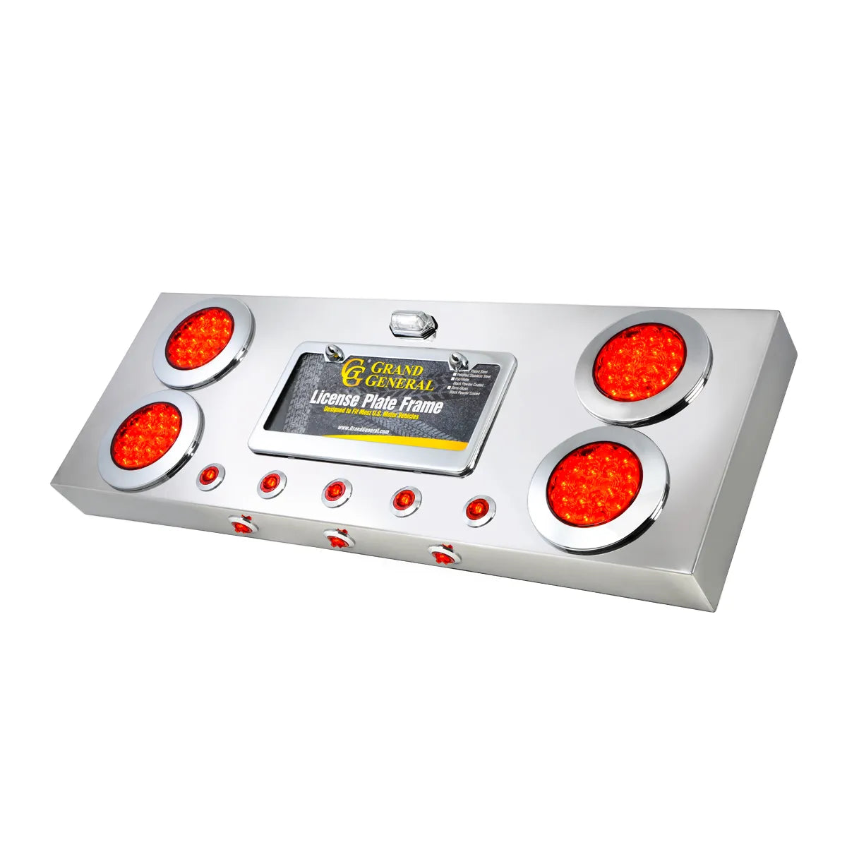 Stainless Steel Rear Center Light Panel with 4" & 1" LEDs, License Plate and Under Glow Effect