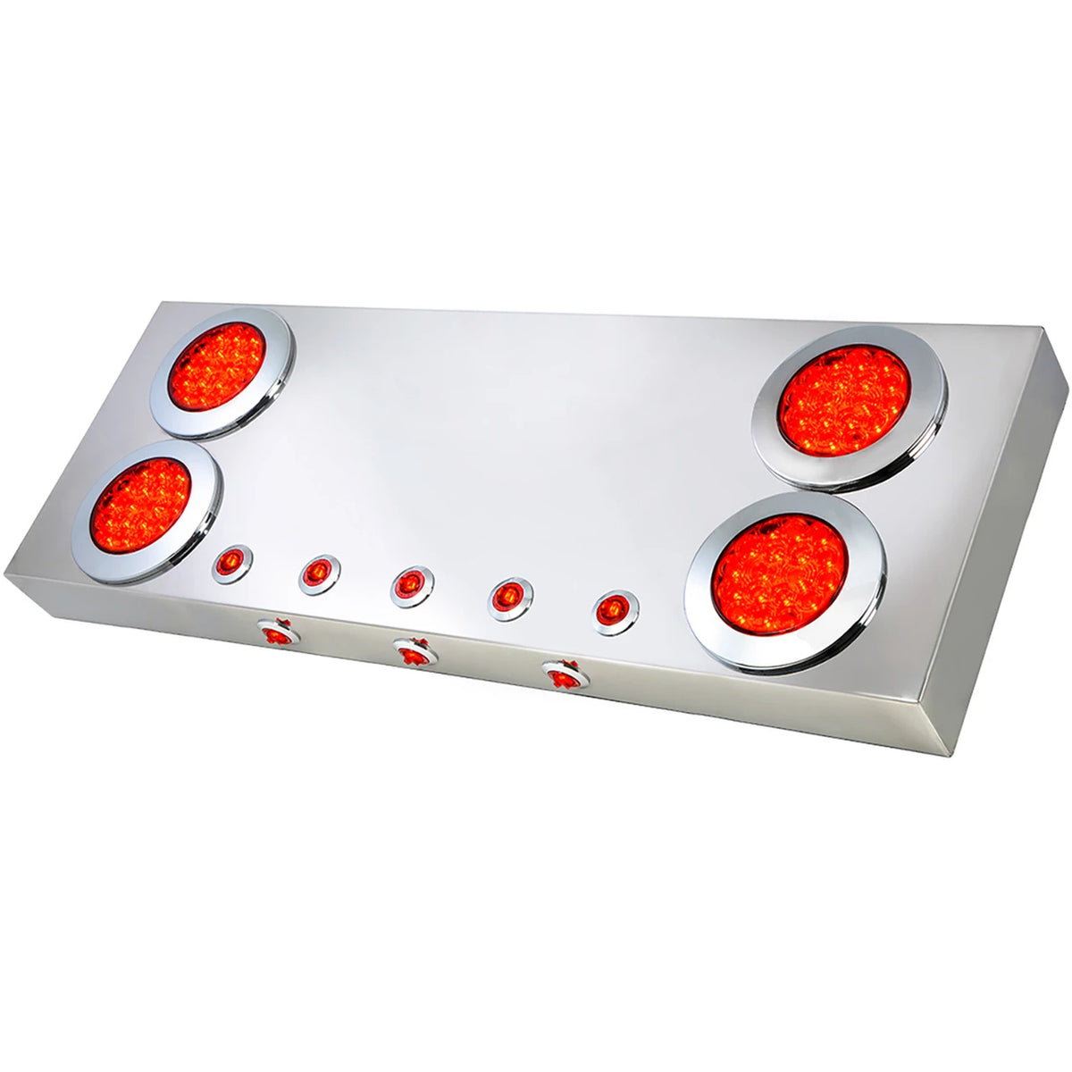 Stainless Steel Rear Center Light Panel with 4″ & 1″ LEDS and Under Glow Effect Red/ Red