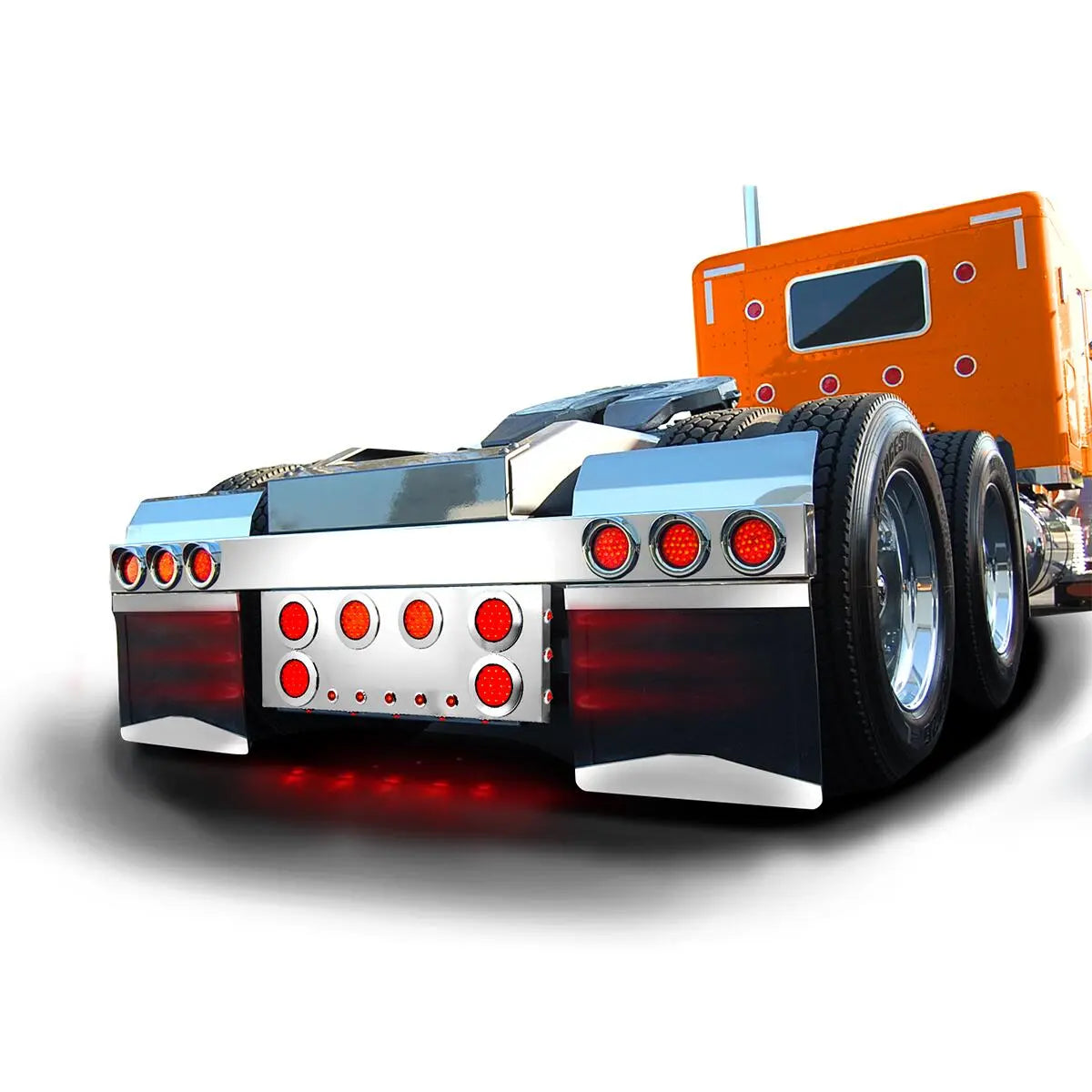 STAINLESS STEEL REAR CENTER LIGHT PANEL WITH 4″ & 1″ LEDS LIGHTS WITH SIDE & UNDER GLOW EFFECT