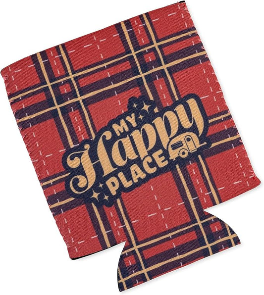 Life Is Better at the Camp Site Can Holder - "My Happy Place", Red Plaid