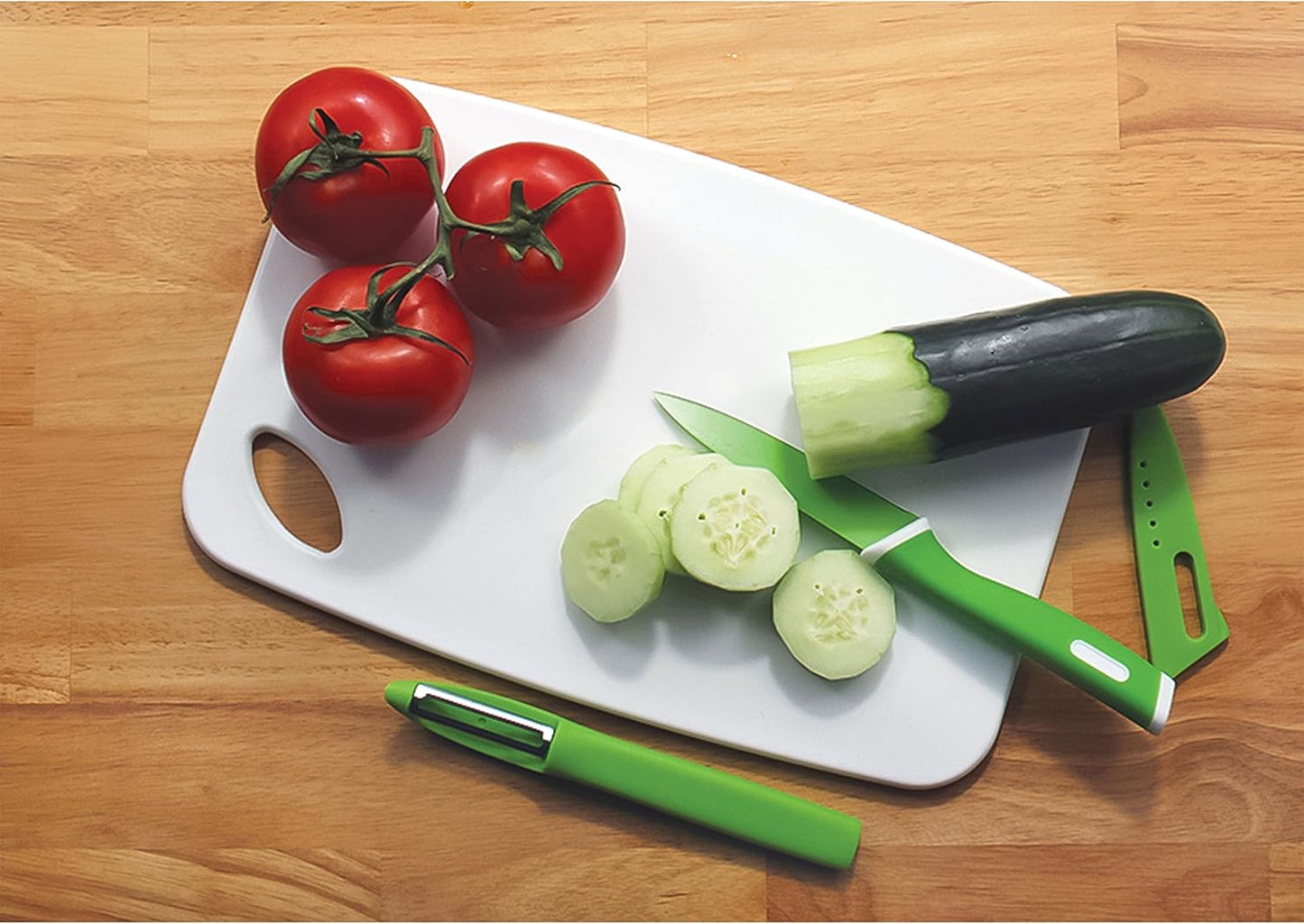 Three Piece Cutting Board Set with Paring Knife and Peeler