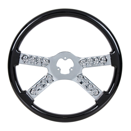 18" 4 Spoke Skull Steering Wheel - Chrome