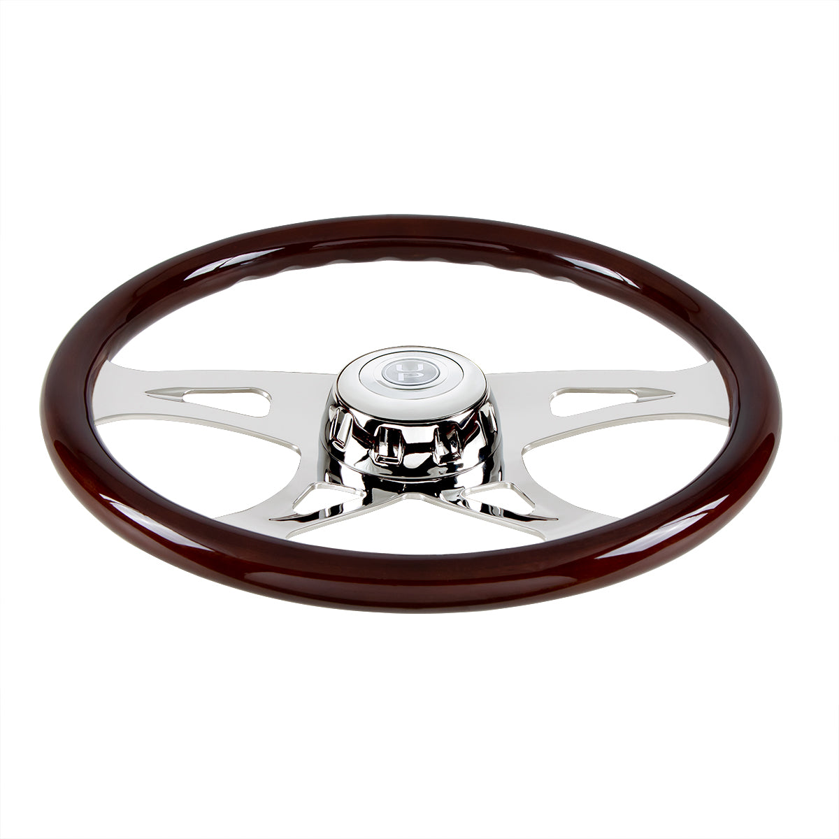 18" Steering Wheel with Chrome Horn Bezel and Horn Button - Woodgrain