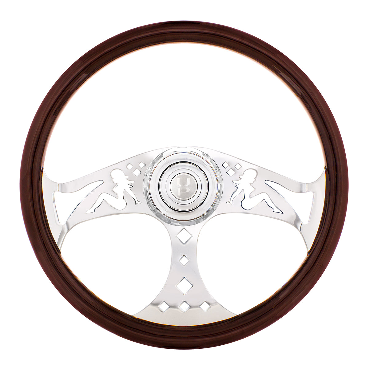 18" Steering Wheel with Chrome Horn Bezel and Horn Button - Woodgrain