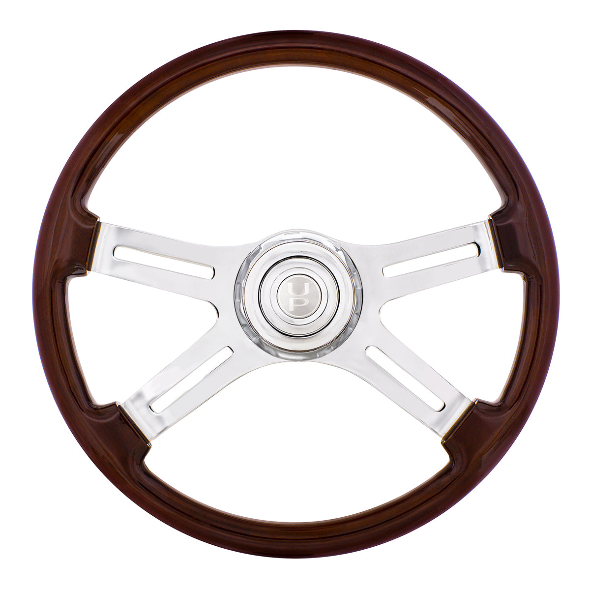 18" Steering Wheel with Chrome Horn Bezel and Horn Button - Woodgrain