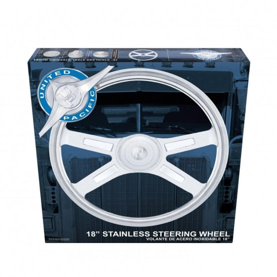 18" 4 Spoke Steering Wheel - Stainless Steel