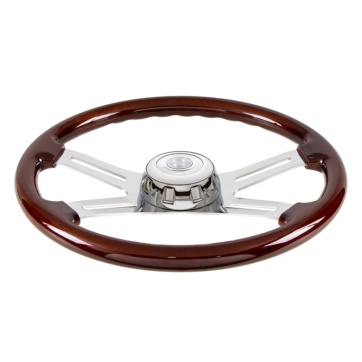 18" Steering Wheel with Chrome Horn Bezel and Horn Button - Woodgrain