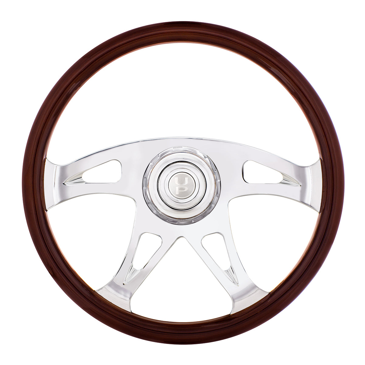 18" Steering Wheel with Chrome Horn Bezel and Horn Button - Woodgrain