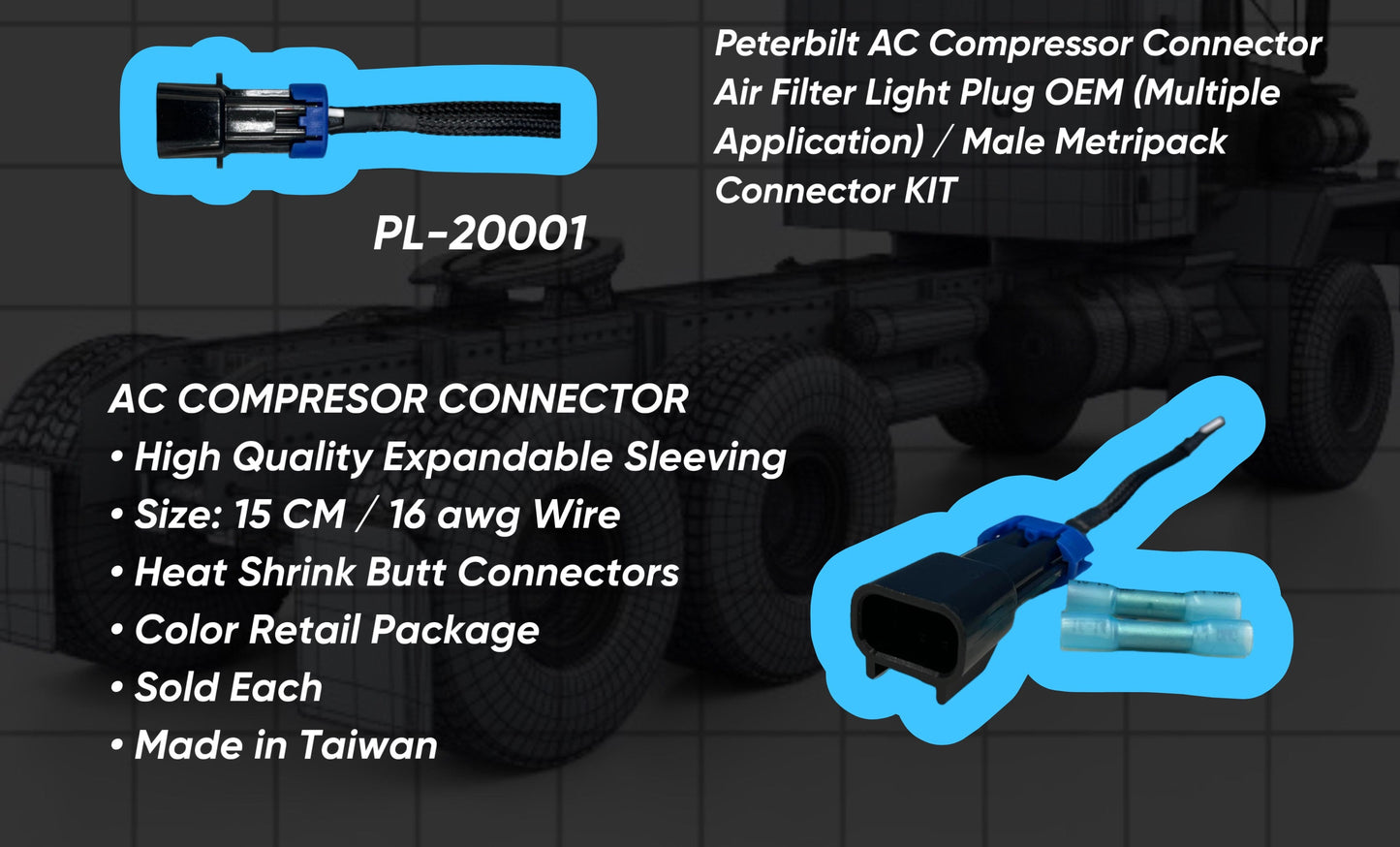 AC Compressor Connector for Peterbilt Air Filter Light Plug OEM (Multiple Application) / Male Metripack Connector KIT