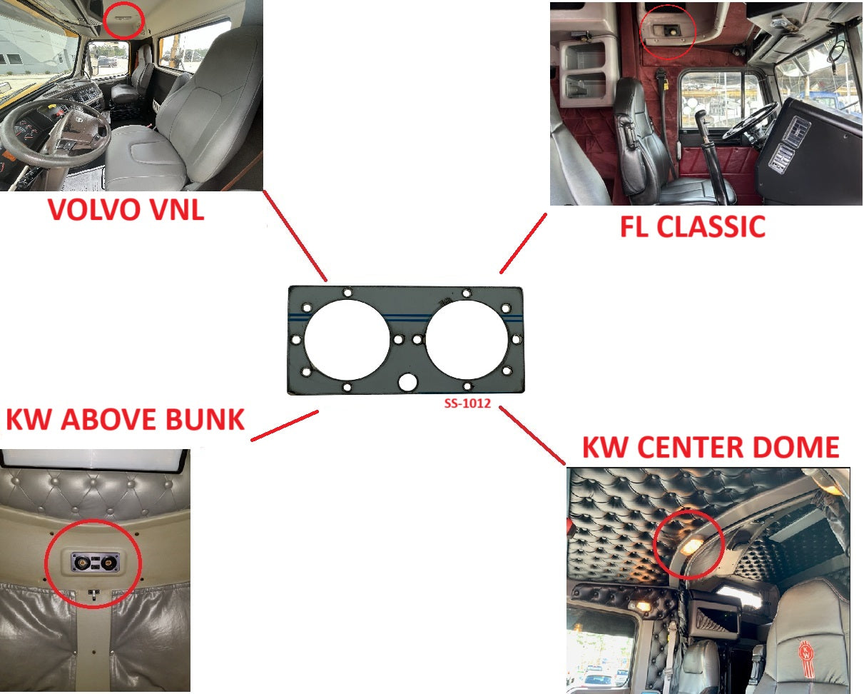 Stainless Steel Kenworth Center Dome Above Bunk Front Window Bracket with 2 Watermelon Light Holes