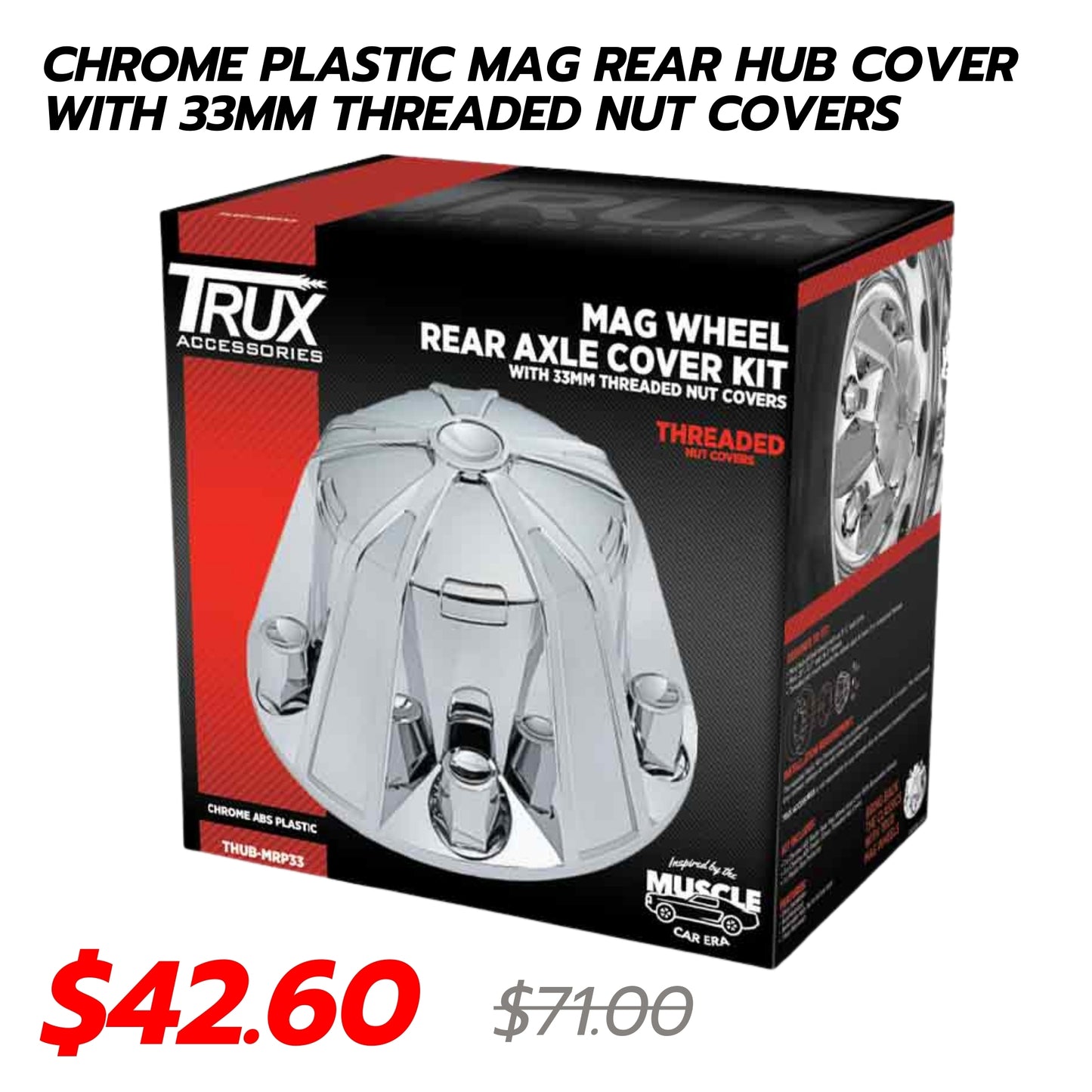 Chrome Plastic Mag Rear Hub Cover with 33mm Threaded Nut  Covers