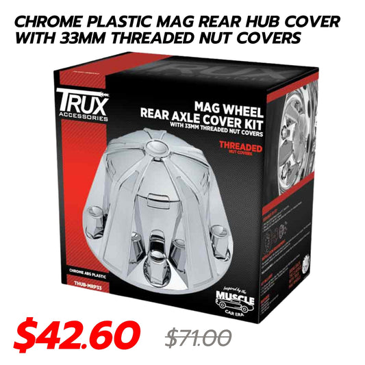 Chrome Plastic Mag Rear Hub Cover with 33mm Threaded Nut  Covers