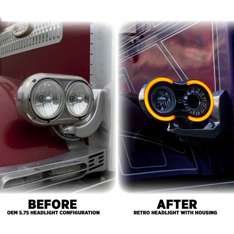 Peterbilt Retro Series Projector LED Headlight Assembly with Glow Position Halo & Marker Accents