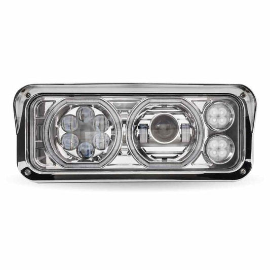 Universal Chrome LED Projector Headlight Assembly with Glow Position Halos & Marker LEDs