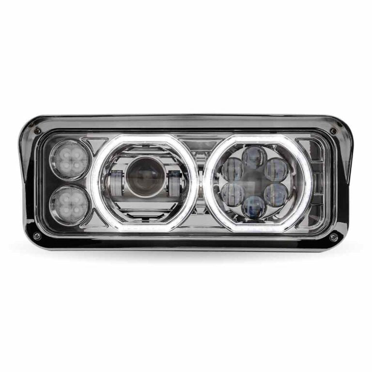 Universal Chrome LED Projector Headlight Assembly with Glow Position Halos & Marker LEDs