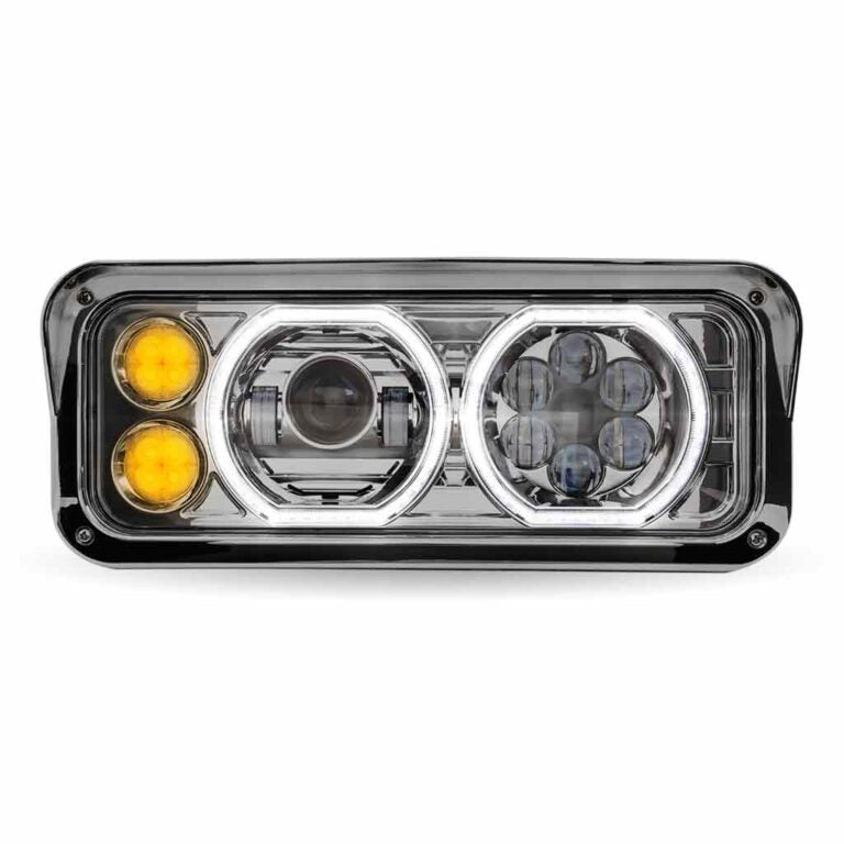 Universal Chrome LED Projector Headlight Assembly with Glow Position Halos & Marker LEDs