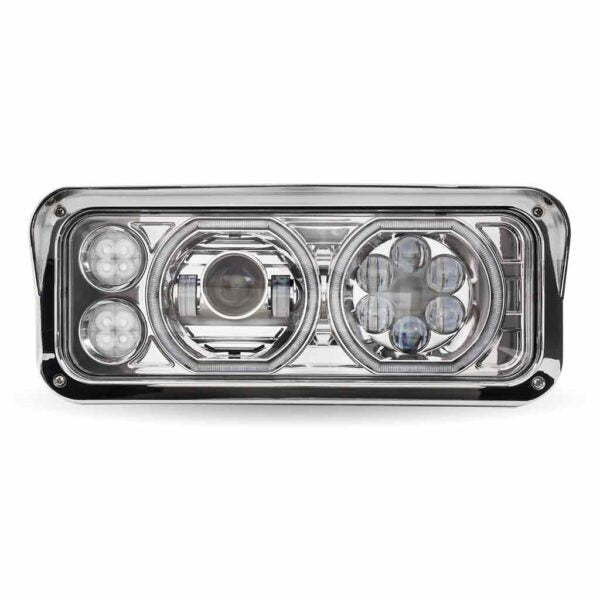 Universal Chrome LED Projector Headlight Assembly with Glow Position Halos & Marker LEDs