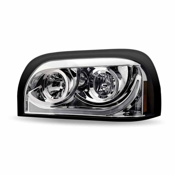 Freightliner Century Halogen Projector Headlight Assembly with LED Glow Position, Turn & Marker Accent – Chrome (Driver Side)
