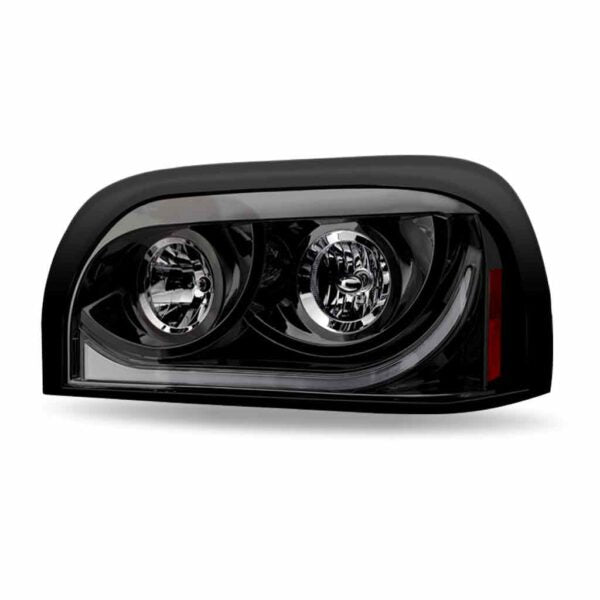 Freightliner Century Halogen Projector Headlight Assembly with LED Glow Position, Turn & Marker Accent – Black (Passenger Side)