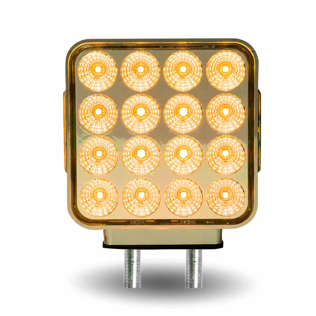 Amber/Red Turn & Marker to Green Auxiliary Square Reflector Double Face LED Light – Double Post | 38 Diodes | Clear Lens