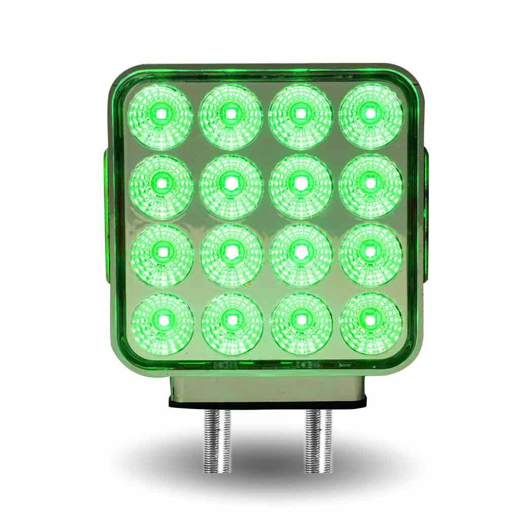 Amber/Red Turn & Marker to Green Auxiliary Square Reflector Double Face LED Light – Double Post | 38 Diodes | Clear Lens