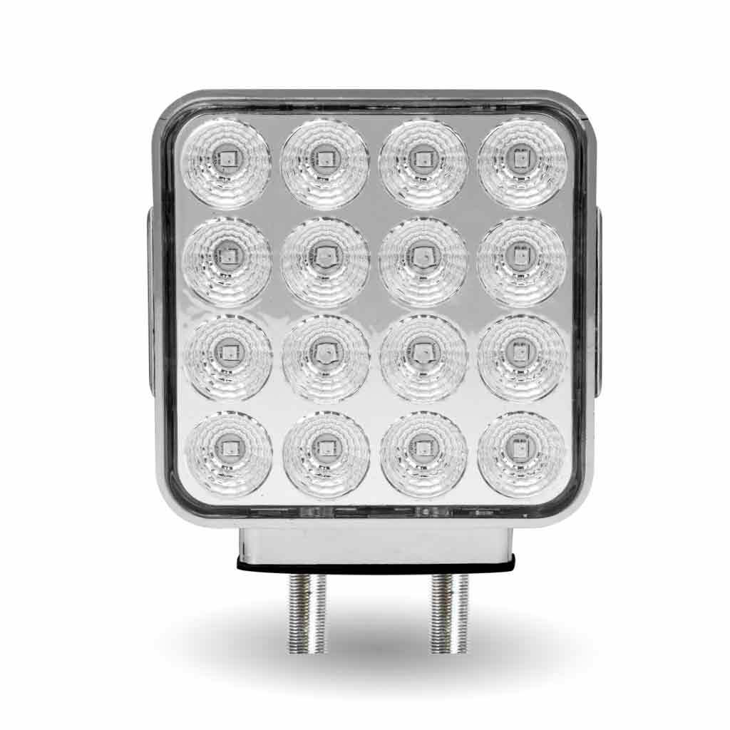 Amber/Red Turn & Marker to Green Auxiliary Square Reflector Double Face LED Light – Double Post | 38 Diodes | Clear Lens