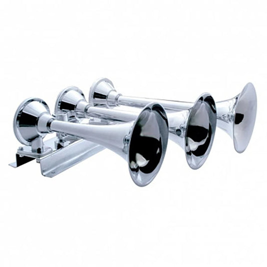 3 Trumpet Horizontal Chrome Train Horn - Driver's Side