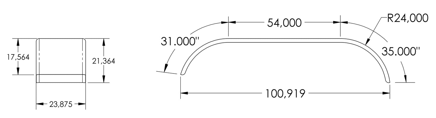 Full Fenders 120" 14 GA Smooth Roll Formed Radius Edge