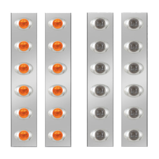 Peterbilt 13" and 15" Stainless Steel Front Air Cleaner Panels with 6 P3 Amber/Clear LED Lights