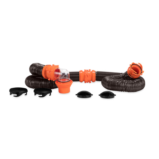 RhinoFLEX 20' Sewer Hose Kit with 4N1,Elbow, Caps