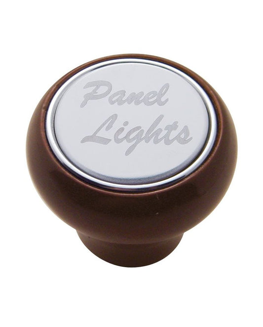 "Panel Lights" Engraved Wood Deluxe Dash Knob - Stainless Plaque