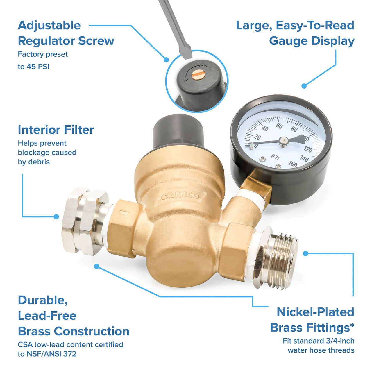 Adjustable RV Brass Water Pressure Regulator