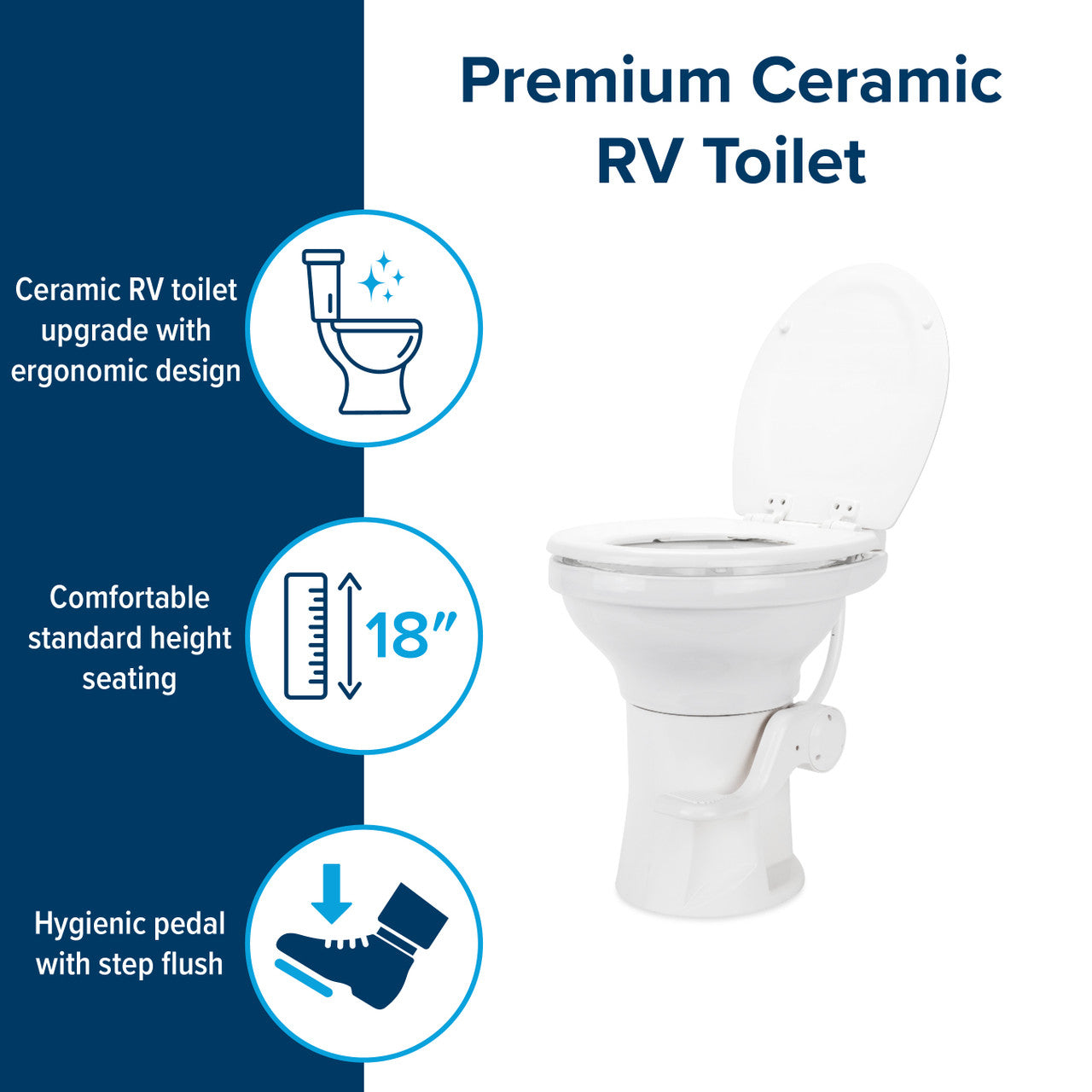 Premium Ceramic RV Toilet with Ergonomic Design - White